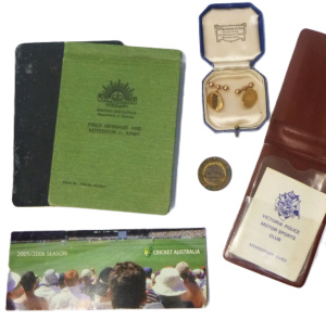 Group Lot incl Un-used Military and Police Notebooks, Gold Plated Cuff Links, Qu