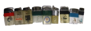 Group Lot Various Novelty Cigarette Lighters - incl RAAF Darwin, Golfer, Compass