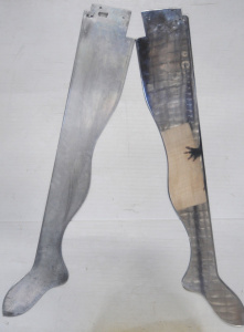 Pair vintage Flat Polished Aluminium Stocking Form Legs - marked MHeliot, Troyes