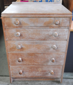 Lot 60 - Vintage Hardwood Chest of Drawers w Segmented Drawers & Lime Wash F