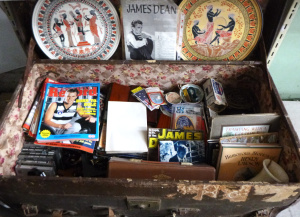 Lot 70 - Large vintage Travelling Trunk & Contents - heaps Footy Records, pa