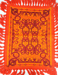 Lot 102 - small Retro c1970s Woolen Rug - Bright Orange, Red & Maroon colour