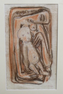 Lot 154 - Teisutis Zikaras (1922-1991) Mounted Ink & Pastel - Mother & C