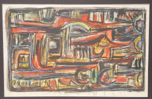 Lot 156 - Teisutis Zikaras (1922-1991) Mounted Mixed Media - Abstract Landscape