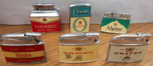 Lot 192 - 6 x Vintage Tobacco Advertising Lighters - Craven A, Alpine, Winston,