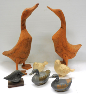 Lot 209 - Group lot of Bird Figures inc Pair Carved wooden ducks 44cmH, Pair Pew