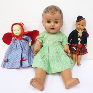 Lot 229 - 3 x Vintage Dolls inc, 1940s Zenith Composition Doll with sleep eyes,