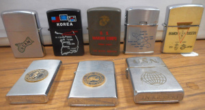 Lot 236 - 8 x Zippo-style Cigarette Lighters with Military themes - USMarine cor