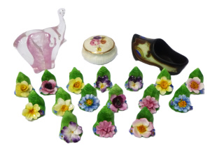 Lot 238 - Group Lot incl Coalport China Table Place Card Holders, Art Glass Elep