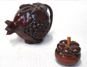 Lot 355 - 2 x Carved Oriental Items incl Carved Wooden Pomegranate & Small W