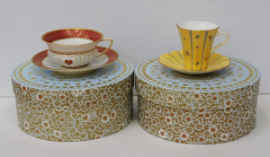 2 x Boxed Wedgwood Bone China Cups & Saucers inc Queen of Hearts & Harle