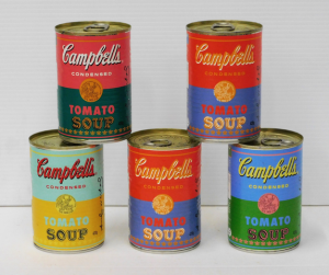5 x Cans Andy Warhol Campbells Soups Pop Art Cans - Unopened - fro Any Warhol Fo
