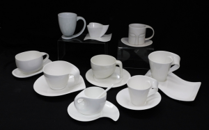 Group lot of White Designer Cups & Saucers inc Villeroy & Boch New Wave