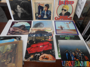 Group lot Vintage Vinyl LPs (some with water damaged covers), incl Zappa, Bowie,