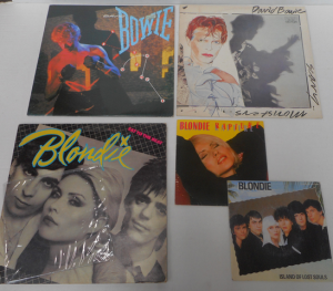 Group Vintage Vinyl Records, LPs and 45rpm Singles, incl David Bowie and Blondie