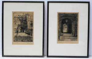 Victor Ernest Cobb (1876 - 1945) 2 x Framed Etchings of melbourne University - T