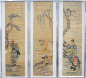 Lot 10 - Set of 3 Oriental Watercolours - Featuring Warriors, Character Marks Si