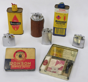 Lot 51 - Group lot vintage Ronson Cigarette lighters & Accessories inc Table