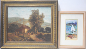 Lot 80 - 2 x framed paintings - Gilt framed unsigned Classical Landscape Oil on