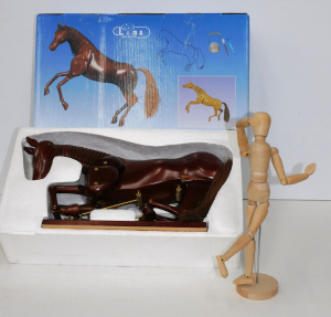 Lot 109 - 2 x Wooden Artist Articulated Models inc Boxed Horse & Human form