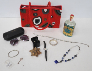 Lot 126 - Lot of Ladies Jewellery incl Mickey Mouse Watch, Beaded Red Handbag, B