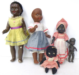 Lot 145 - 5 x Vintage Black Dolls inc, Composition with sleep eyes -damage to on