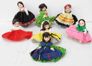 Lot 162 - 7 x Vintage Madame Alexander Nationality Dolls 7 - 8 inches L inc Fren