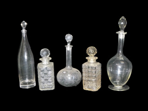 Lot 244 - Group Lot Cut Crystal & Glass Decanters - incl signed Orrefors