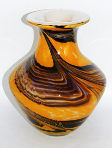 Lot 303 - Large vintage heavy Kamei Japanese Art Glass Vase - Yellow, Purple &am