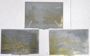 3 x Vintage Zinc Printing Plates with Images of Brisbane incl Parliament House,