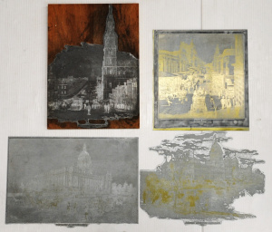 4 x Vintage Zinc Printing Plates with Images of Melbourne incl Bourke Street, Ex