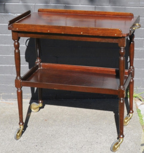 Lot 2 - Vintage c1930s Cedar & hardwood Auto Trolley - large brass casters &