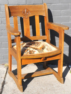 Lot 5 - Vintage light stained Oak Arts & Crafts Armchair - Carved period dec