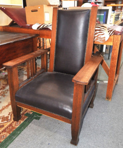 Lot 6 - Vintage Arts & Crafts Adjustable Morris Arm Chair w Leather Seat Cu