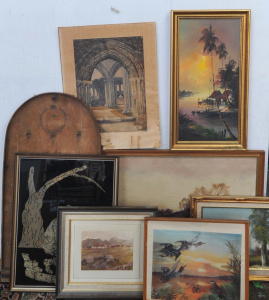 Lot 20 - Group Lot of Assorted Framed & Unframed Pictures incl Landscape Cou