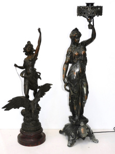 Lot 39 - 2 x Vintage classical spelter figures inc Greek Goddess Lamp & Clas