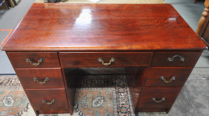 Lot 63 - Vintage Solid Mahogany Desk w Six Drawers to Either Side & Centre D