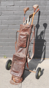 Lot 75 - Old 1920 - 30s Golf Bag & Contents - Part set Milnecraft Australian