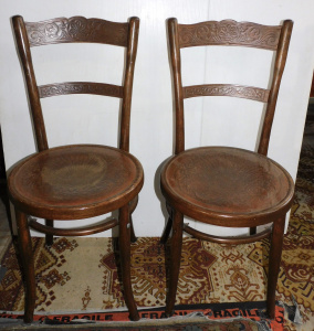 Lot 93 - Pair of Vintage 1920s Bentwood Chairs - w Decorative Pressed Base and B