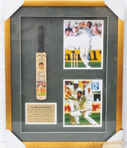 Lot 94 - Gilt Framed signed Sir Richard Hadlee Tribute - Fan photo's, Stats Plaq