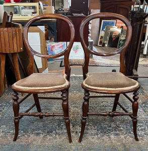 Lot 100 - Pair dainty Victorian Balloon back chairs with cabriole legs