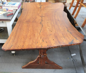 Lot 121 - Large Natural Redgum Dining Table w Solid Slab Top, Peg Joints & S