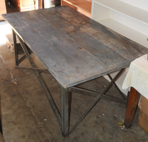 Lot 122 - Large Rustic French rovintial dining table with metal undercarriage &a