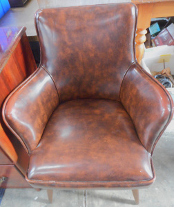 Lot 128 - Stylish Mid-century Modern Armchair with Brown Vinyl Upholstery