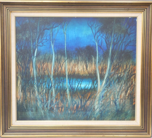 Lot 173 - William (Bill) Beavan (1944-2005) Large framed oil Painting - The Swam