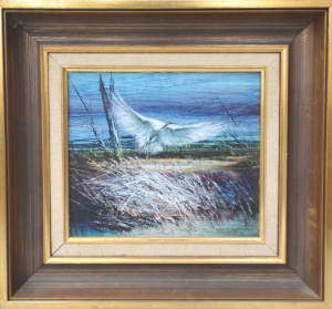 Lot 176 - William (Bill) Beavan (1944-2005) Small framed Oil Painting - Bird of