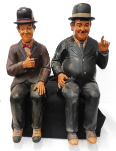 Lot 180 - Pair - Resin Laurel & Hardy seated Figures 64cm (Laurel af)