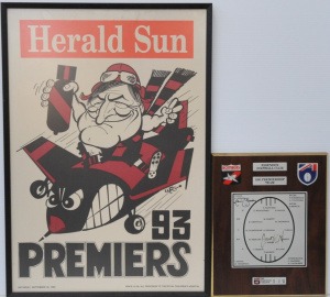 Lot 197 - 2 x Essendon 1993 Premiership pieces - Framed Original Weg Poster + Te