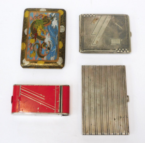 Lot 200 - 4 x Vintage Cigarette Cases incl Red Art Deco Case w Ladies Compact to