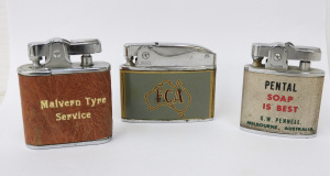 Lot 201 - 3 x Vintage Advertising Cigarette Lighters - featuring Pental Soap, Ro